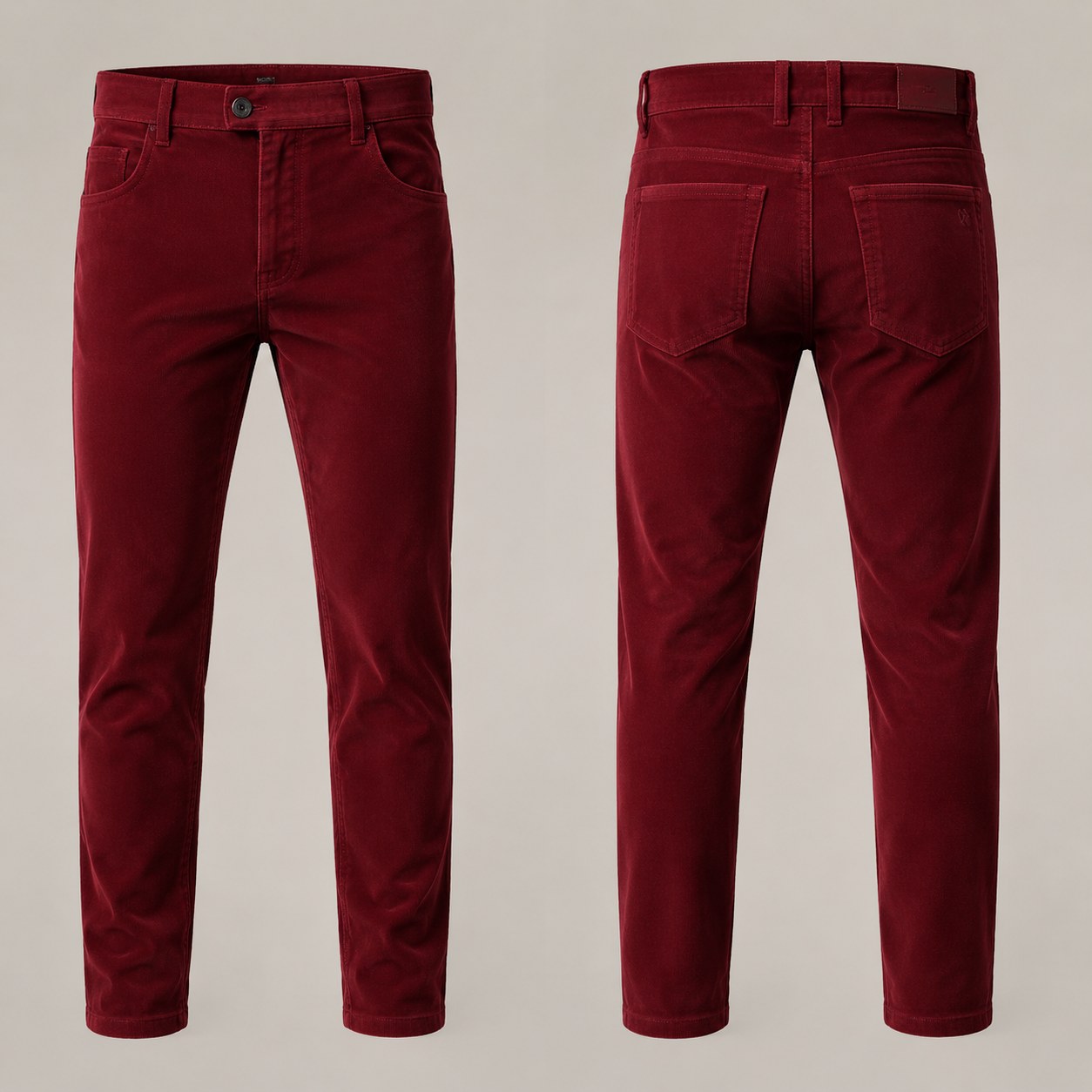 Pantalon Velours Cinq Poches Bordeaux Profond